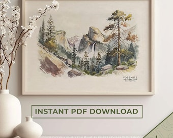 Yosemite National Park Poster, National Park Art Print, Travel Poster Wall Art, Housewarming Gift | PRINTABLE Digital Download