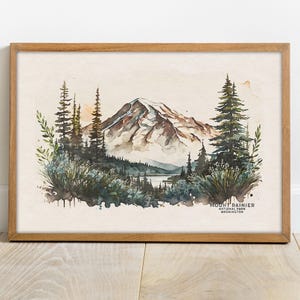 Impression d'art mural Mont Rainier, affiche du parc national, impression du mont Rainier aquarelle de montagne, affiche de Seattle, affiche de ski, cadeau de départ