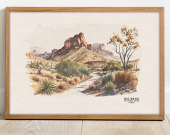 Big Bend National Park Watercolor Art Print, Texas Landscape