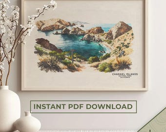 Impresión en acuarela del Parque Nacional de las Islas del Canal (descarga digital)