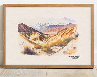 Death Valley Nationalpark Aquarell Kunstdruck, Kalifornien Reiseplakat