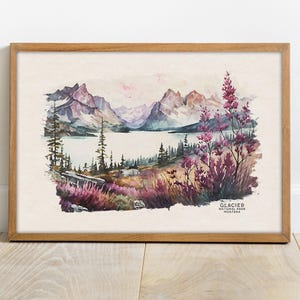 Glacier National Park Poster, Glacier Poster, Travel Poster, Montana Wall Art Print, Watercolor Print, National Park Gift, Gift For Traveler