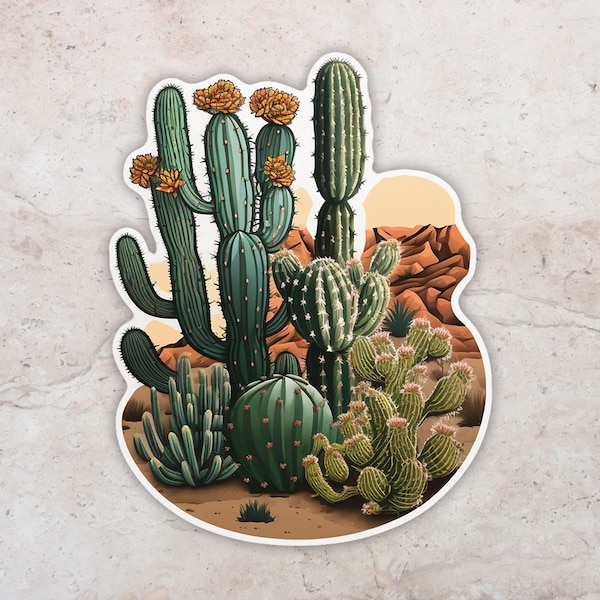 Desert Sticker, Cactus Sticker, Western Decor, Boho Art, Camping Gift, Bumper Sticker