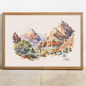 Zion National Park Poster, Zion Poster, Utah National Park Art Print, Travel Poster Wall Art, Watercolor Print, Nursery Art, Wedding Gift