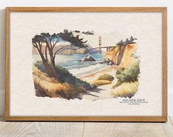 Golden Gate Bridge Watercolor Print, San Francisco Bay Area Travel Art