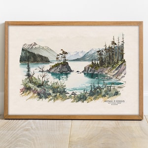 Kenai Fjords National Park Poster, Travel Poster Watercolor Painting, Alaska Poster, National Park Prints, Woodland Nursery, Gift for Him