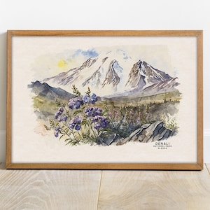 Denali Nationalpark Reiseplakat, Alaska Plakat, Nationalpark Kunst, Denali Wandkunst, Aquarell Kunstdruck, Kinderzimmer Kunstwerk, Cabin Decor