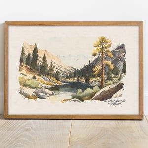 Kings Canyon National Park Aquarell Kunst - Kalifornien Wanddekoration, Midcentury Modernes Poster, Geschenk für Sie, Kinderzimmer & Schreibtischdekoration