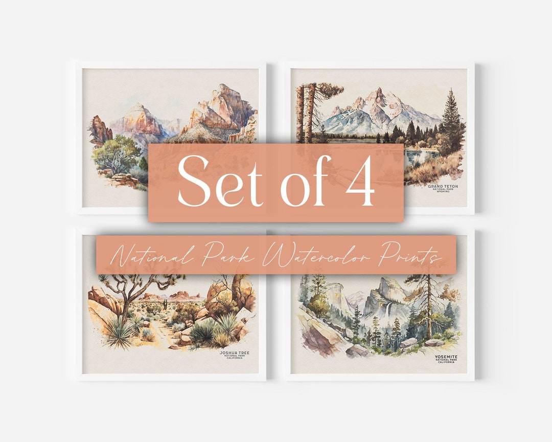 National Park Posters Set of 4 Travel Poster Watercolor - Etsy