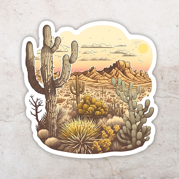 Desert Sticker, Cactus Sticker, Desert Landscape, Outdoors Sticker, Sticker For Water Bottle, Western Sticker