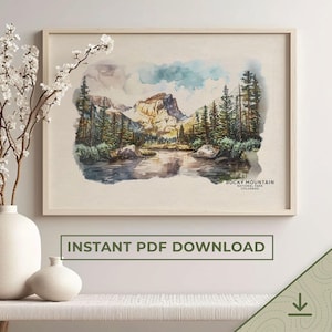 Rocky Mountain National Park Watercolor Print, Colorado Wall Art (Digital Download)