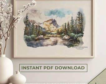 Rocky Mountain National Park Watercolor Print, Colorado Wall Art (Digital Download)