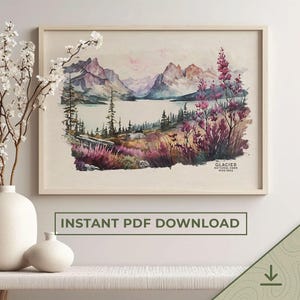 Glacier National Park Poster, Glacier Poster, Travel Poster, Montana Wall Art Print, Watercolor Print | PRINTABLE Digital Download