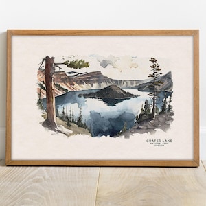 Crater Lake National Park Poster, Oregon Wall Art, Watercolor Painting, Crater Lake Art Print, Oregon Poster, Woodland Nursery