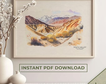 Death Valley Watercolor Art Print, National Park Travel Poster (Instant Download)