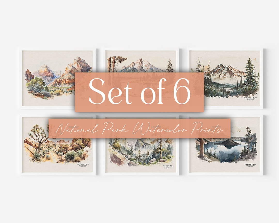 National Park Posters, Set of 6, Travel Poster, Watercolor Wall Art ...
