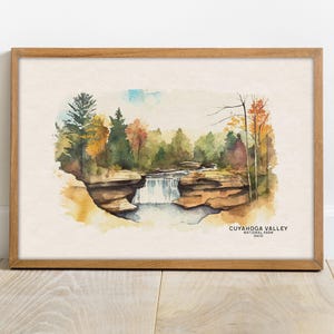 Pôster do parque nacional do vale de Cuyahoga, presente de inauguração para decoração de berçário, mapa do parque nacional, pôster de viagem, berçário de Cleveland Woodland