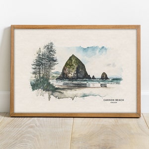 Cannon Beach Poster, Beach House Decor, Oregon Wall Art,  Oregon Coast Watercolor Painting, Woodland Nursery