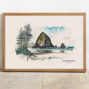 Cannon Beach Poster, Beach House Decor, Oregon Wall Art,  Oregon Coast Watercolor Painting, Woodland Nursery