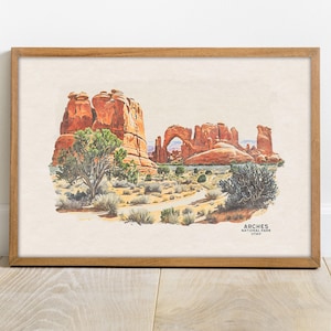 Arches National Park Poster, National Park Art Print, Travel Poster Wall Art, Watercolor Print, National Park Gift, Housewarming Gift