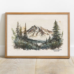 Mt Rainier Wall Art Print, National Park Poster, Mount Rainier Print Mountain Watercolor, Seattle Poster, Ski Poster, Going Away Gift