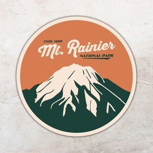 Mt Rainier Art Sticker, Pacific Rim, Mount Rainier Hiking Stickers, Seattle Sticker, Backpacking Luggage Hydro Flask Sticker