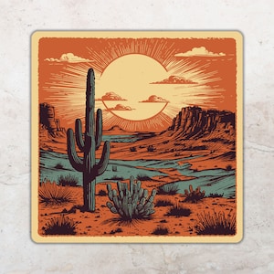 Adesivo deserto, adesivo cactus, arredamento occidentale, arte Boho, regalo da campeggio, adesivo per paraurti, paesaggio di Mesa Arizona
