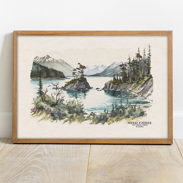 Kenai Fjords National Park Poster, Travel Poster Watercolor Painting, Alaska Poster, National Park Prints, Woodland Nursery, Gift for Him
