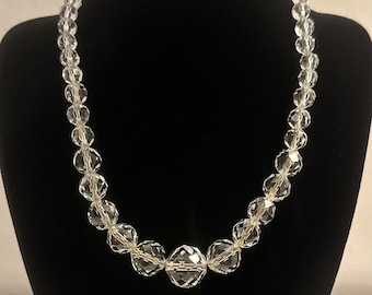 Rare Find. Vintage Aurora Borealis Multi Faceted Diamond Cut Crystal Beads Necklace.