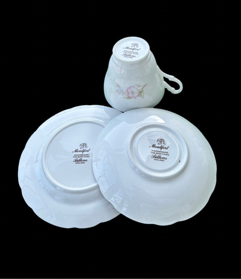 Vintage Montfort Staffordshire Bone China Tea Set. Biltons England. Set consist of 1x Tea Plate, 1x Cup, 1x Saucer. Delicate Romantic Motifs image 9