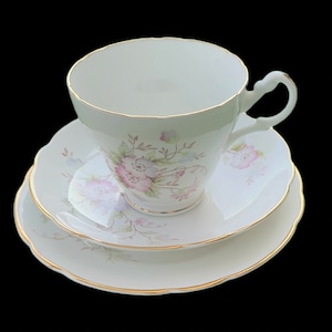 Vintage Montfort Staffordshire Bone China Tea Set. Biltons England. Set consist of 1x Tea Plate, 1x Cup, 1x Saucer. Delicate Romantic Motifs image 1