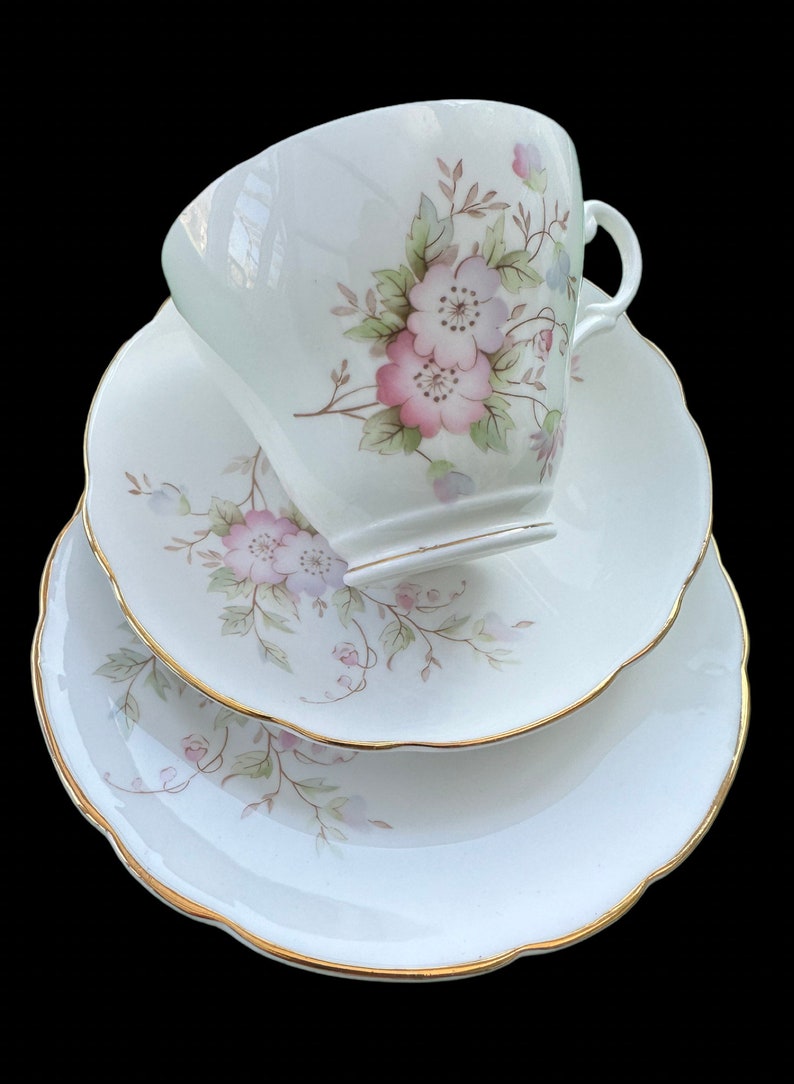 Vintage Montfort Staffordshire Bone China Tea Set. Biltons England. Set consist of 1x Tea Plate, 1x Cup, 1x Saucer. Delicate Romantic Motifs image 2