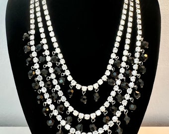 Rare find. Cubic Zirconia 3 Strand Swag Necklace with Jewelled Open Box Clasp. Stunning Piece! Free Shipping.