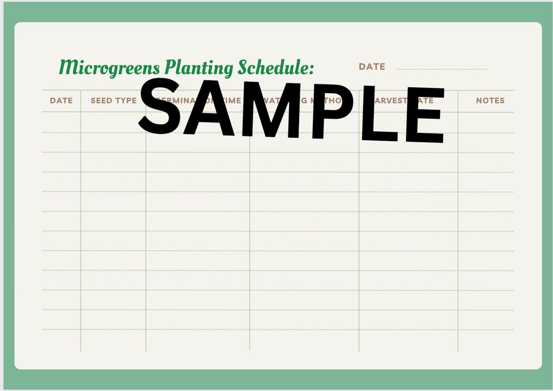 Microgreens Planting Schedule Printable Schedule Planting Log Etsy