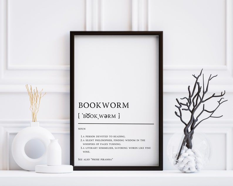 Bookworm Definition Print Printable Wall Art Minimalist Decor Book ...