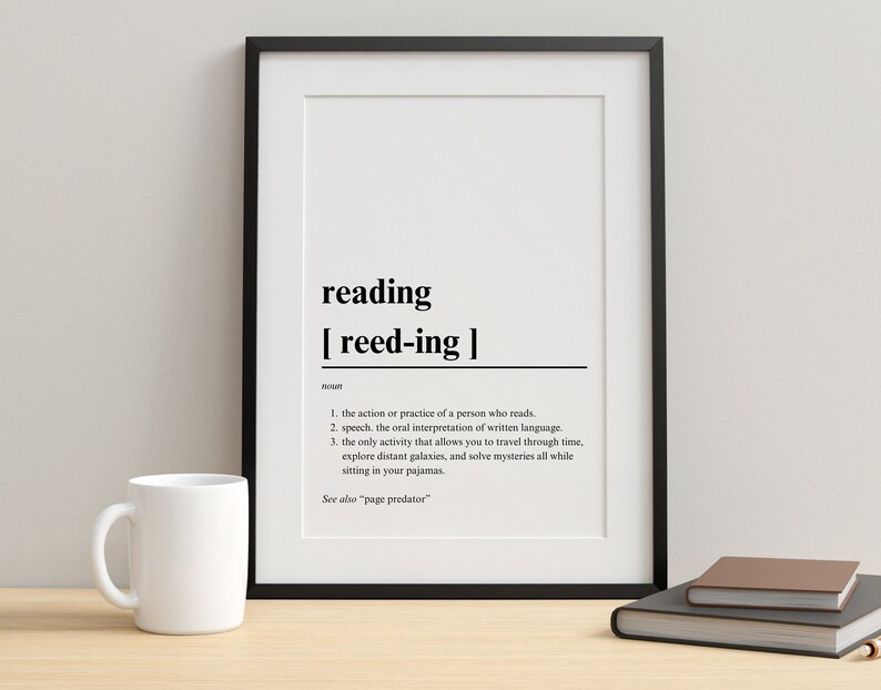 Reading Definition Print | Printable Wall Art | Minimalist Decor | Book ...