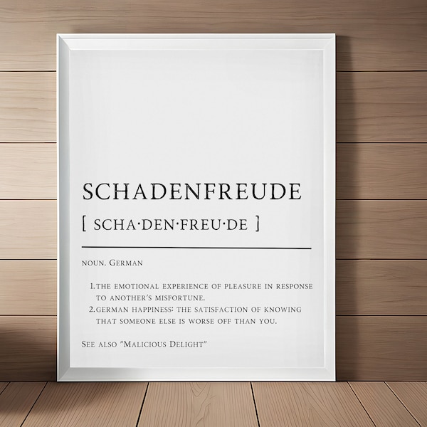 Schadenfreude definition print | printable wall art | minimalist decor | sarcastic wall art | funny gift | boho printable wall art