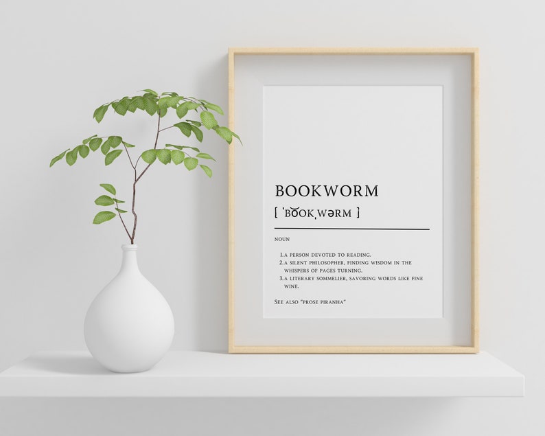Bookworm Definition Print | Minimalist Library Wall Art (digital ...