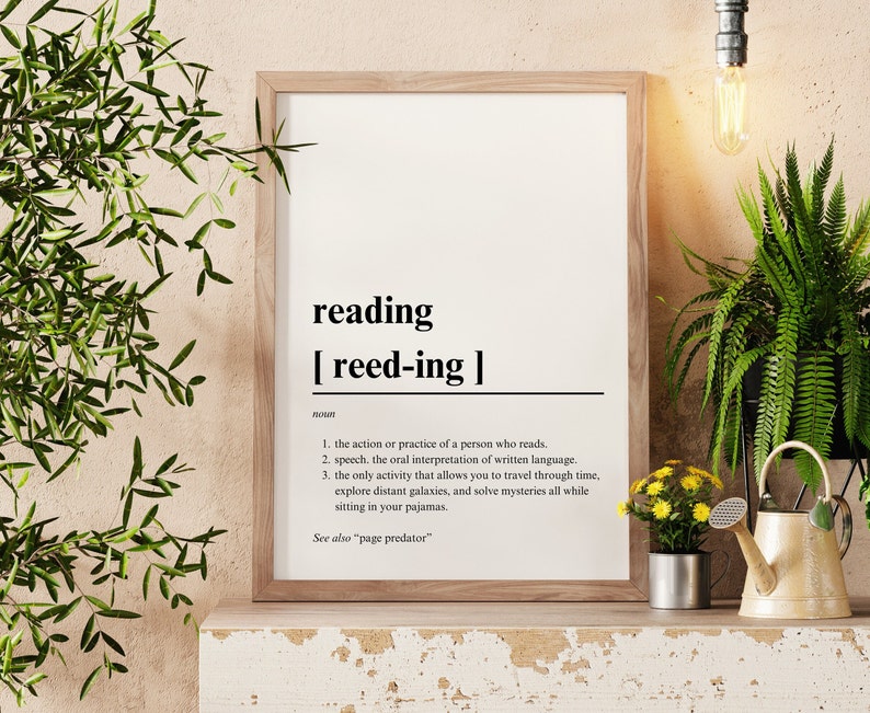 Reading Definition Print | Printable Wall Art | Minimalist Decor | Book ...