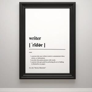Writer definition print | printable wall art | minimalist decor | book lovers | library wall art | writer gift | digital download