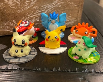 Custom Pokepal Figurines with Stands, Handmade Polymer Clay Figures