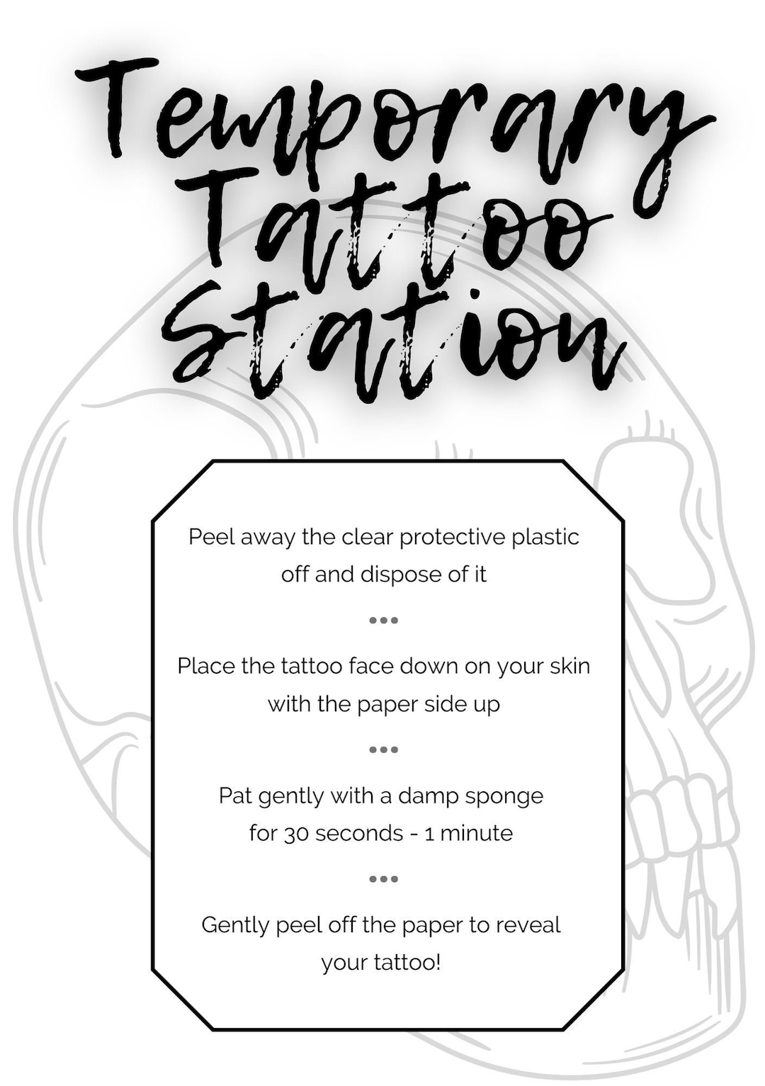 Temporary Tattoo Station Sign Printable Download A5 Grey Etsy