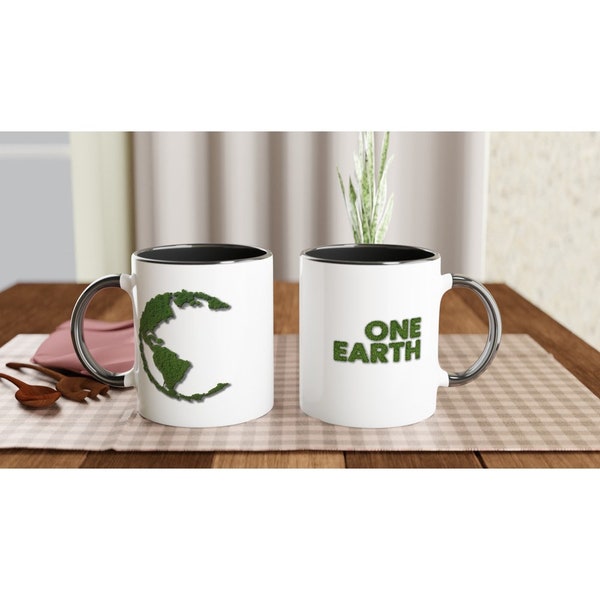 One Earth Mug: Minimalist Forest Earth Design - Variety of Colors Available for Rim, Inside, and Handle