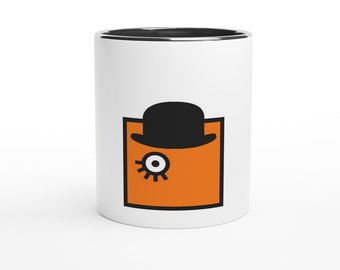 A Clockwork Orange Inspired Mug: Hat and Eye Design - Variety of Colors Available for Rim, Inside, and Handle