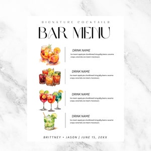 Bar Menu Template | Editable | Weddings | Anniversary | Instant ...