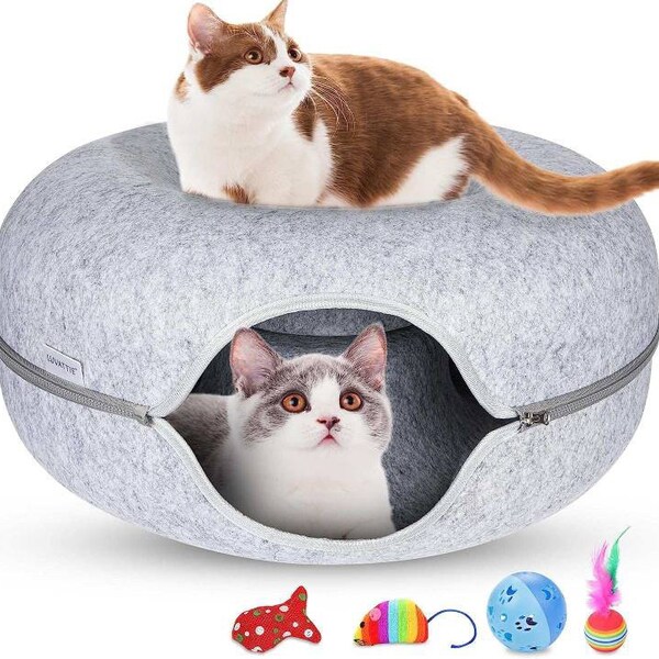 Large Cat Cave for Indoor Cats, Cat Donut Cat Tunnel Bed, Scratch Resistant Cat