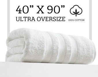 Extra Large Bath Towel - Ultra Oversize Bath Sheet - 100% Cotton - 40in x 90in - WHITE COLOR