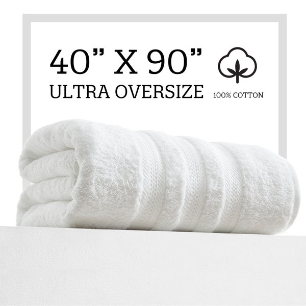 Extra Large Bath Towel - Ultra Oversize Bath Sheet - 100% Cotton - 40in x 90in - WHITE COLOR