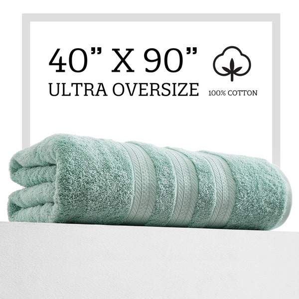 Extra Large Bath Towel - Ultra Oversize Bath Sheet - 100% Cotton - 40in x 90in - SPA BLUE/GREEN color