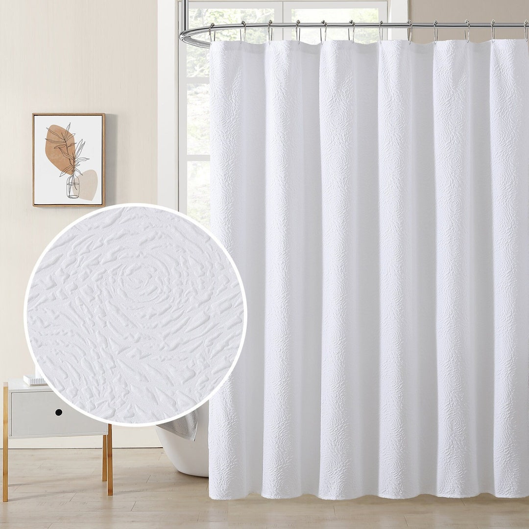 Floral Textured 3D Embossed Design Fabric Shower Curtain for the